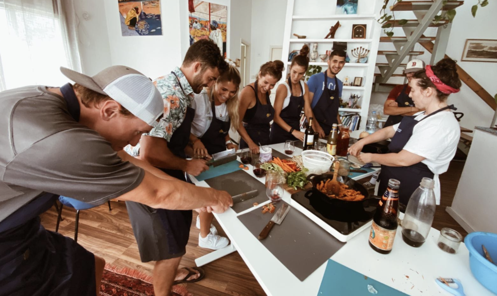Israel Lacrosse member taking part in a cooking class.